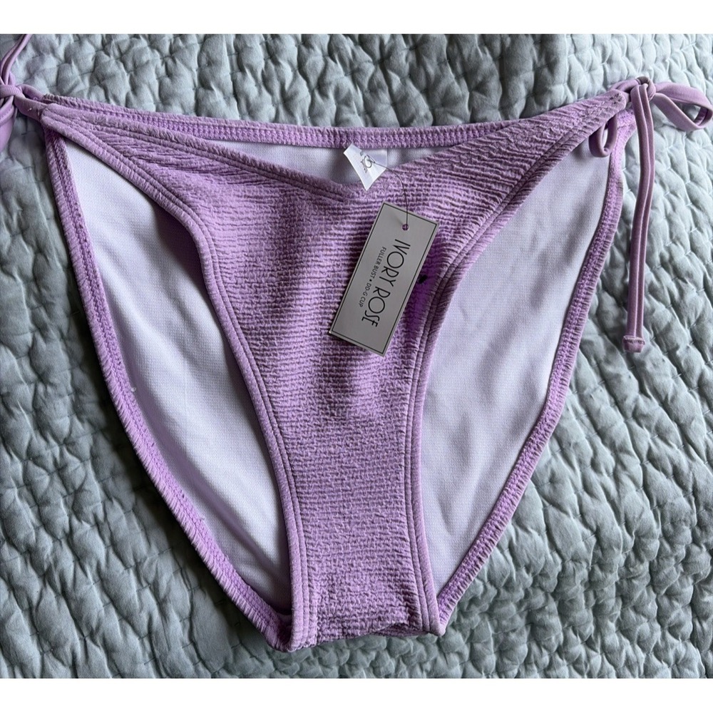 Ivory Rose Textured Side Tie Bikini Bottom‎ Womens Size 14 Purple Crinkle Swim